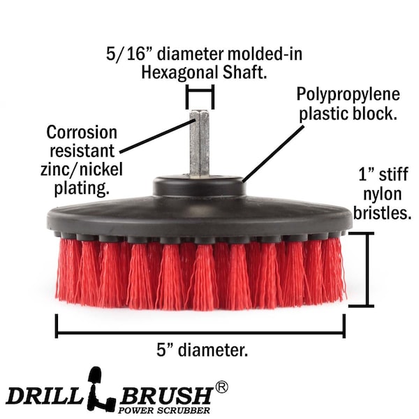 Red Drill Brush Heavy Duty Cleaning Brush With Stiff Bristles